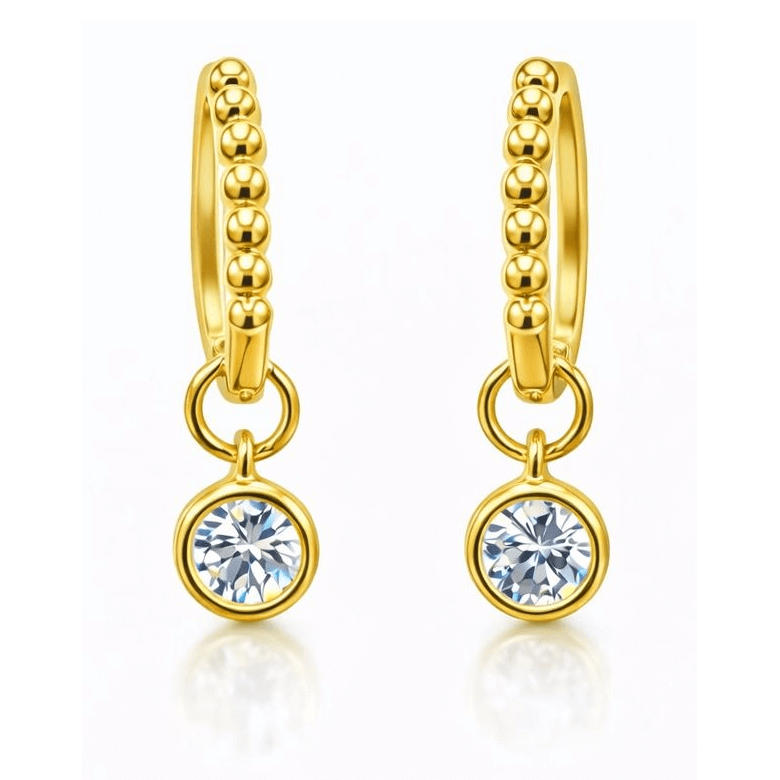 Moissanite Beaded Hoop Drop Earrings