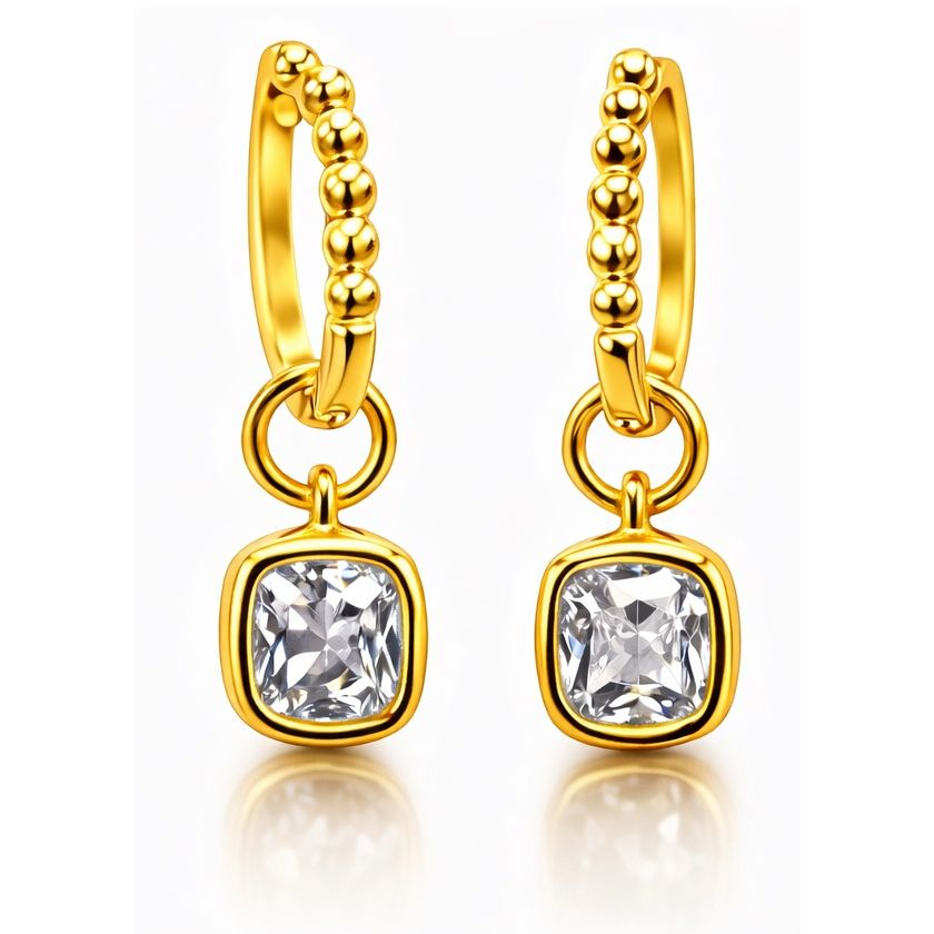 Moissanite Beaded Hoop Drop Earrings