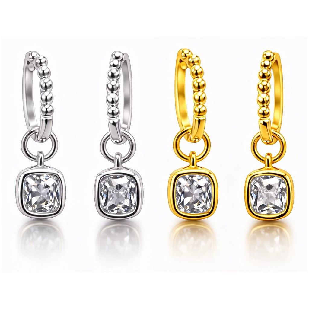 Moissanite Beaded Hoop Drop Earrings