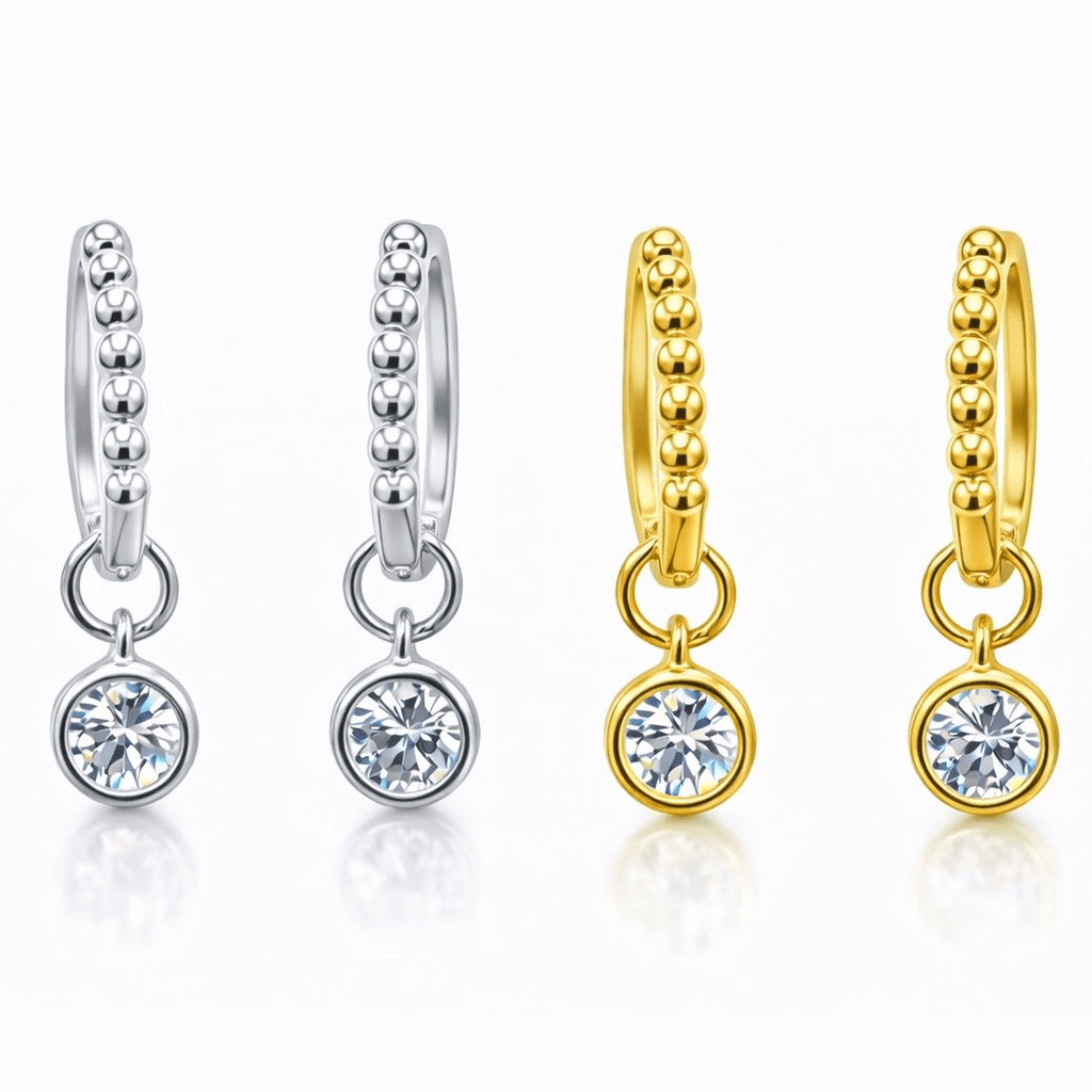 Moissanite Beaded Hoop Drop Earrings