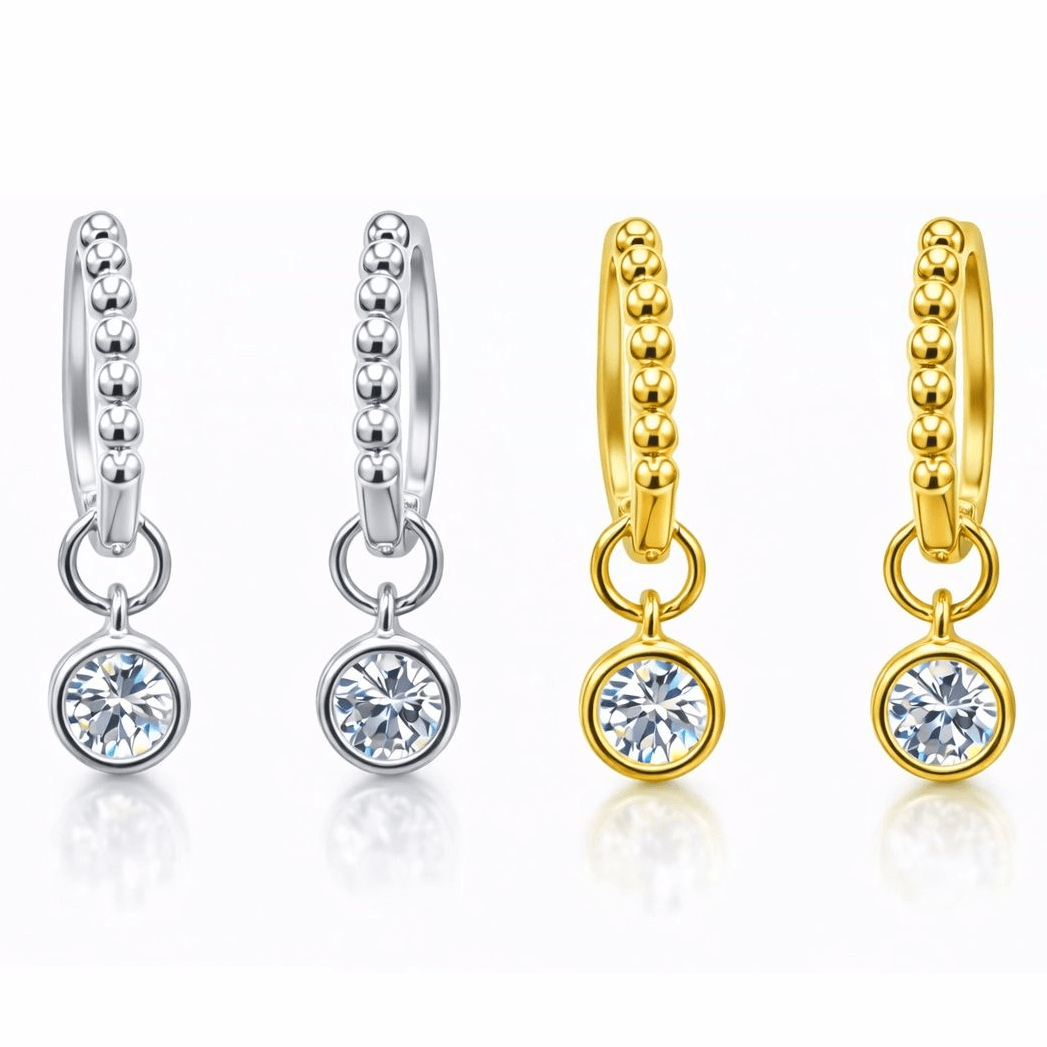 Moissanite Beaded Hoop Drop Earrings