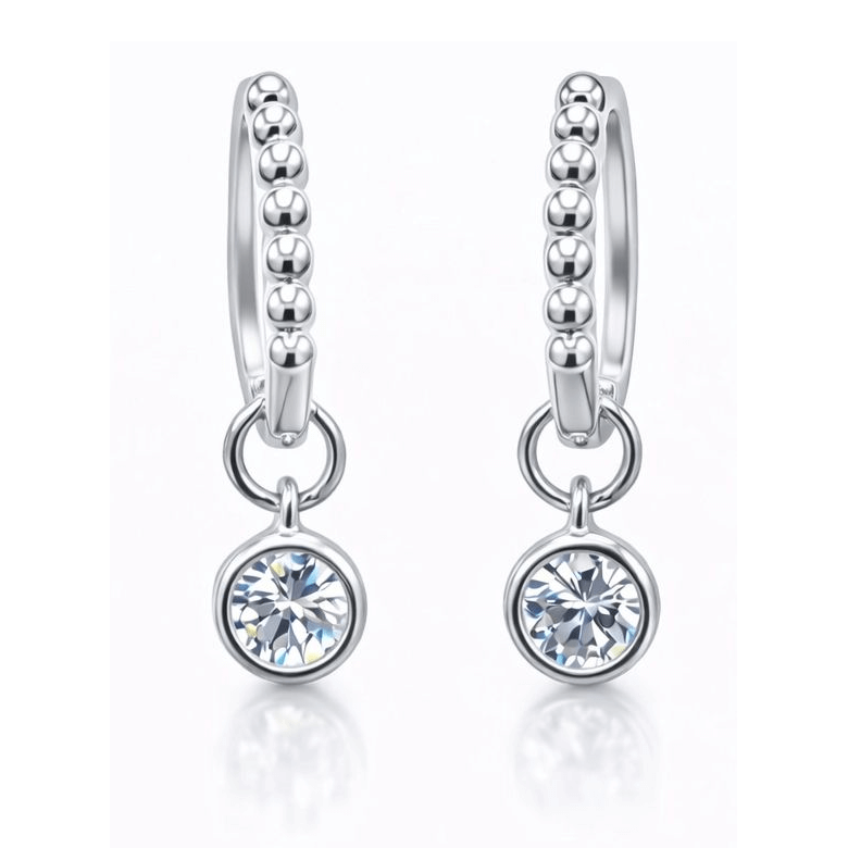 Moissanite Beaded Hoop Drop Earrings