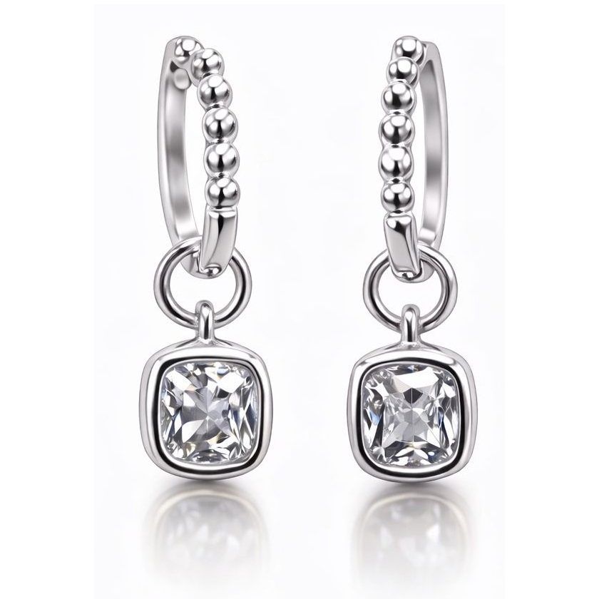 Moissanite Beaded Hoop Drop Earrings