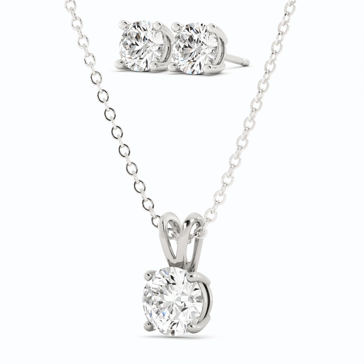 Moissanite Stud Earrings & Pendant Necklace Set